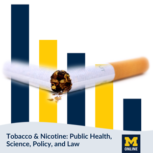 Logo of lit cigarettes in front of data graph